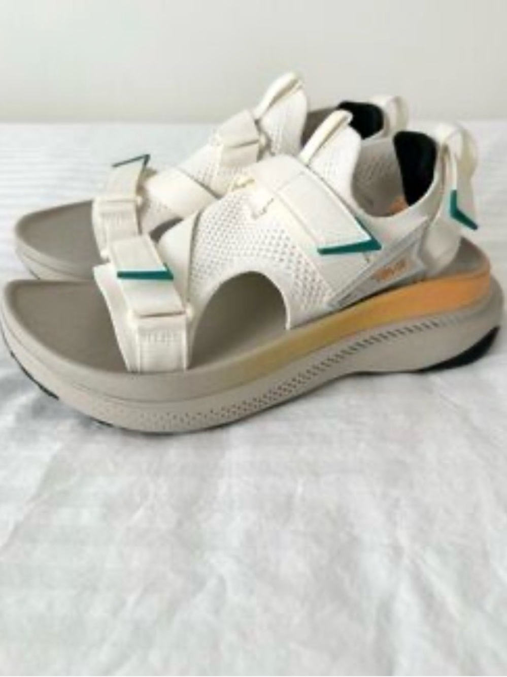 Teva Cream Sport Platform Sandal with Teal and Orange Accents